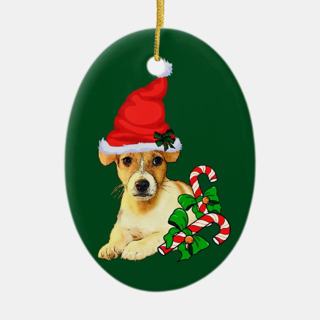 Jack Russell Terrier Christmas Ceramic Tree Decoration (Front)