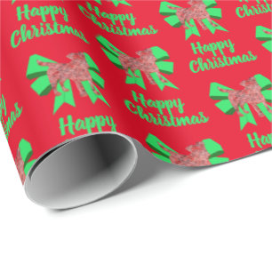 Jack Russell Terrier Christmas Dog & Green Bow Red Wrapping Paper