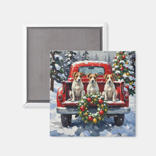 Jack Russell Terrier Christmas Red Truck Holiday Magnet