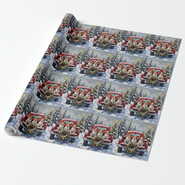Jack Russell Terrier Christmas Red Truck Holiday Wrapping Paper (Unrolled)