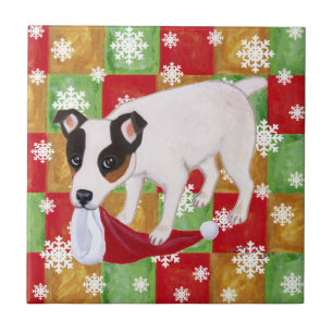 Jack Russell Terrier Christmas Snowflakes Tile