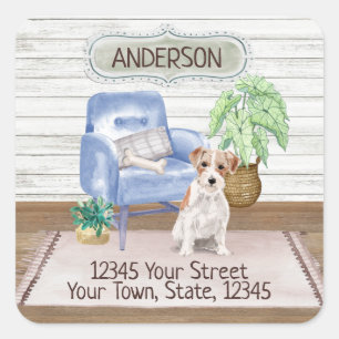 Jack Russell Terrier Cosy New Home Address      Square Sticker