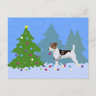 Jack Russell Terrier Decorating Christmas Tree Holiday Postcard