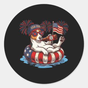Jack Russell Terrier Dog 250th Aamerica Patriotic Classic Round Sticker