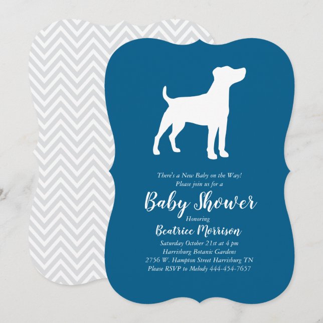 Jack Russell Terrier Dog Baby Shower Blue Boy Invitation (Front/Back)