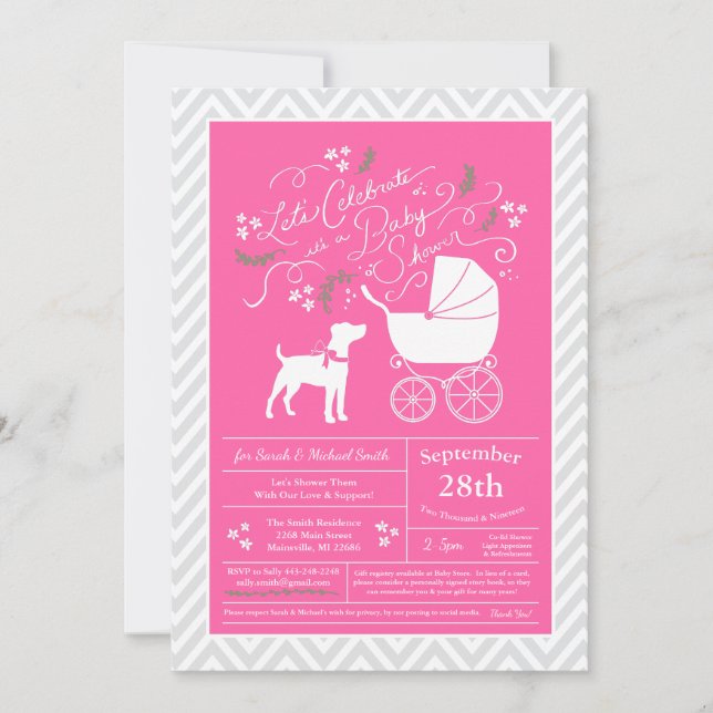 Jack Russell Terrier Dog Baby Shower Pink Girl Invitation (Front)