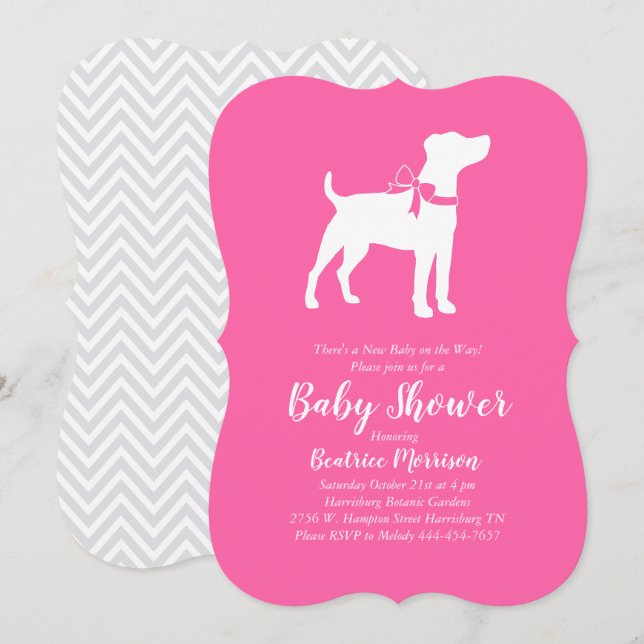 Jack Russell Terrier Dog Baby Shower Pink Girl Invitation (Front/Back)