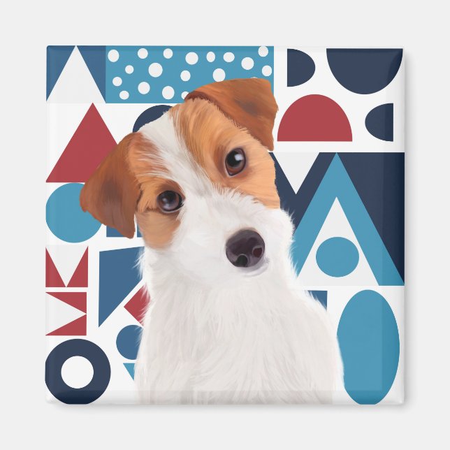 Jack Russell Terrier Dog Blue and Red Geometric  Magnet (Front)