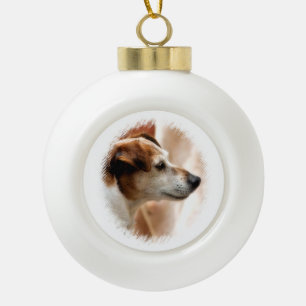 JACK RUSSELL TERRIER DOG CERAMIC BALL CHRISTMAS ORNAMENT