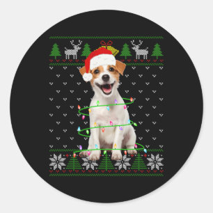 Jack Russell Terrier Dog Christmas Tree Lights Pup Classic Round Sticker