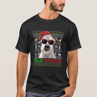 Jack Russell Terrier Dog Feliz Navidog Funny Chris T-Shirt