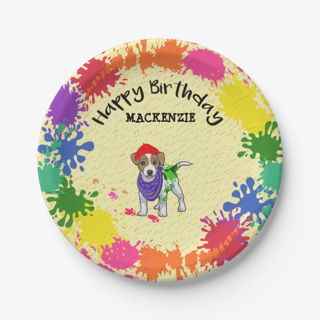 Jack Russell Terrier Dog Fun Paint Art Party     Paper Plate (Front)