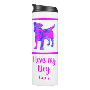 Jack Russell Terrier Dog Hot Pink &Blue Silhouette Thermal Tumbler