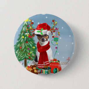 Jack Russell Terrier Dog in Snow Christmas Gifts 6 Cm Round Badge