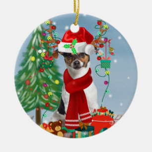 Jack Russell Terrier Dog in Snow Christmas Gifts   Ceramic Ornament