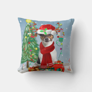 Jack Russell Terrier Dog in Snow Christmas Gifts  Cushion