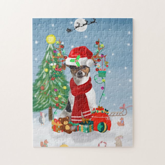 Jack Russell Terrier Dog in Snow Christmas Gifts   Jigsaw Puzzle (Vertical)