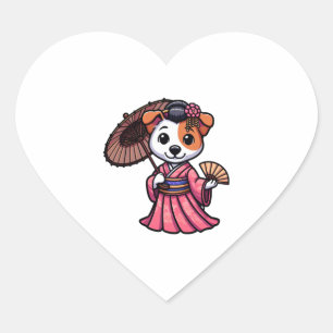 Jack Russell Terrier Dog Kimono Heart Sticker