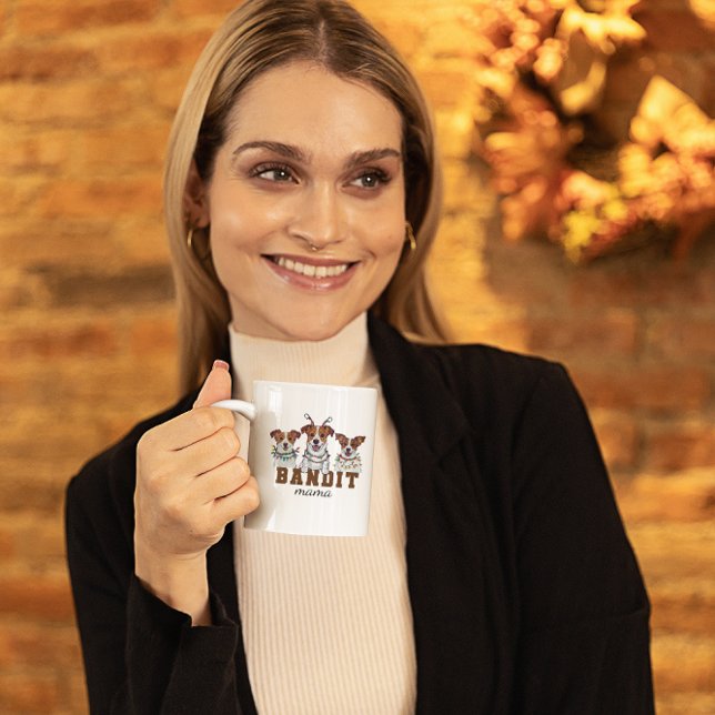 Jack Russell Terrier Dog Mom Custom Name Coffee Mug (Dog Mum Brushed Lettering Jack Russell Terrier Coffee Mug)