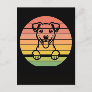 Jack russell terrier dog peeking sunset vintage re holiday postcard