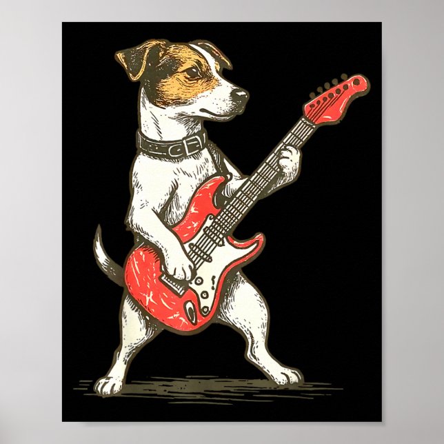 Jack Russell Terrier Dog Playing Guitar Rocker Gui Poster (Front)
