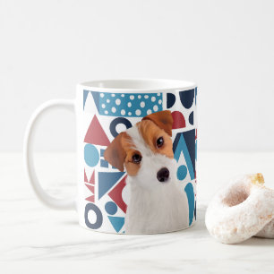 Jack Russell Terrier Dog Red and Blue Geometric  Coffee Mug