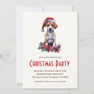 Jack Russell Terrier Dog Santa Hat Christmas Party Invitation