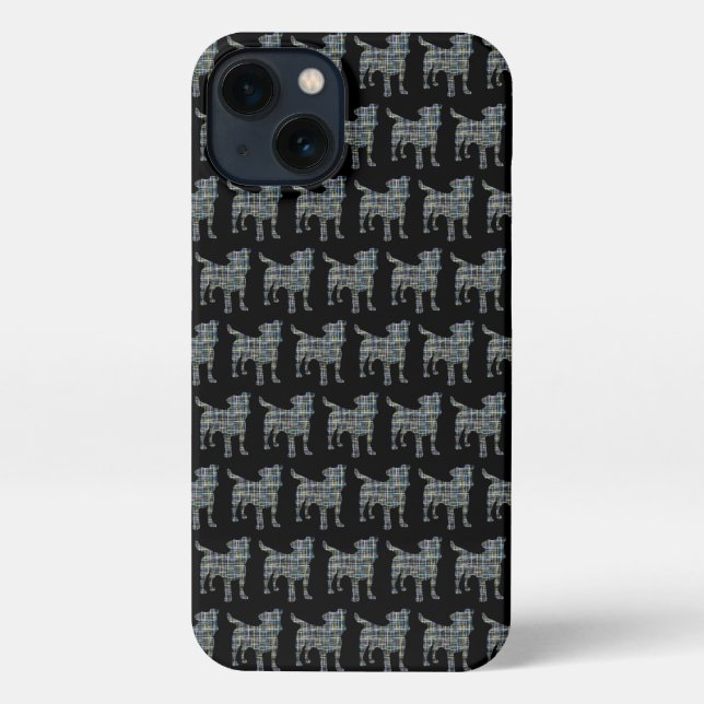 Jack Russell Terrier Dog Silhouette Grid Black iPhone Case (Back)