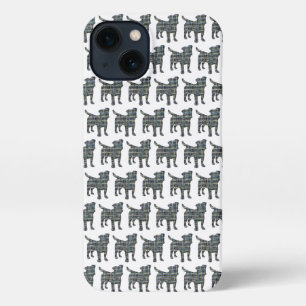 Jack Russell Terrier Dog Silhouette Grid White iPhone 13 Case