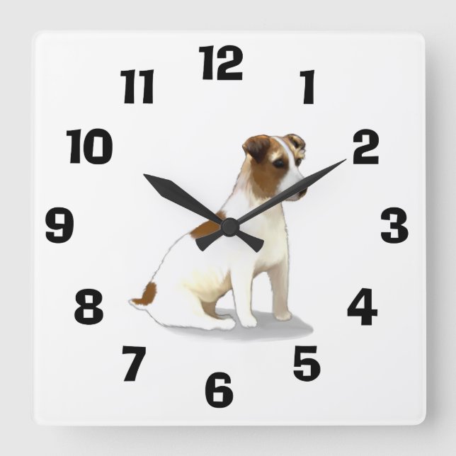 Jack Russell Terrier Dog Sitting Square Wall Clock (Front)