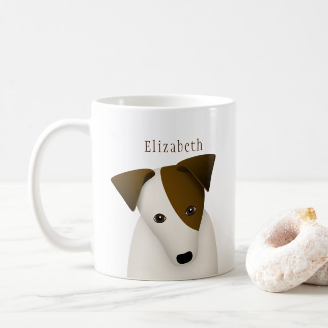 Jack Russell Terrier dog w head tilt personalised Coffee Mug (With Donut)