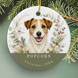 Jack Russell Terrier Dog Watercolor Christmas Ceramic Ornament