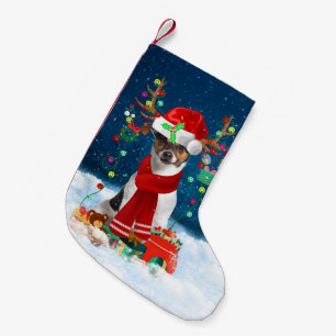 Jack Russell Terrier dog with Christmas gifts Small Christmas Stocking