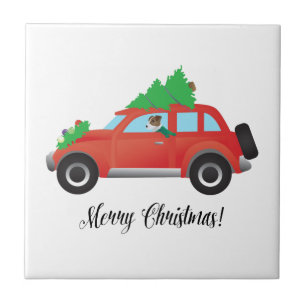 Jack Russell Terrier Driving Christmas Car Ceramic Tile