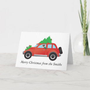 Jack Russell Terrier Driving Christmas Car Holiday Card