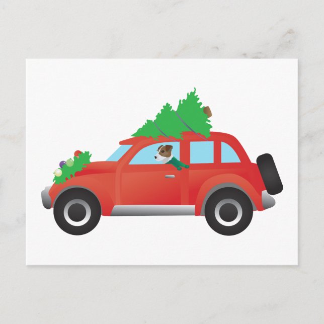 Jack Russell Terrier Driving Christmas Car Holiday Postcard (Front)
