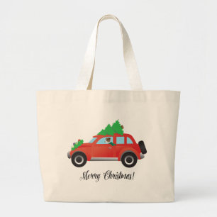 Jack Russell Terrier Driving Christmas Car Large Tote Bag
