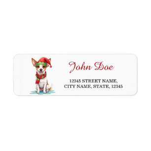Jack Russell Terrier Elf Hat Christmas Return Address Label