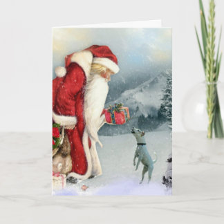 Jack Russell Terrier &  Father Christmas Holiday Card