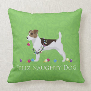 Jack Russell Terrier Feliz Naughty Dog Christmas Cushion