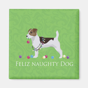 Jack Russell Terrier Feliz Naughty Dog Christmas Magnet