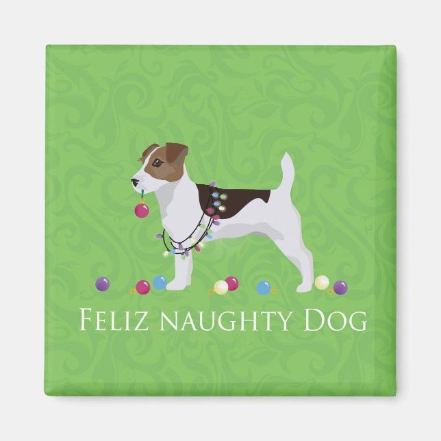 Jack Russell Terrier Feliz Naughty Dog Christmas Magnet (Front)