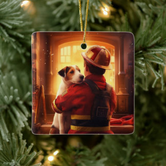 Jack Russell Terrier Fireman, Puppy, Pet Dog Lover Ceramic Ornament