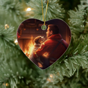 Jack Russell Terrier Fireman, Puppy, Pet Dog Lover Ceramic Ornament