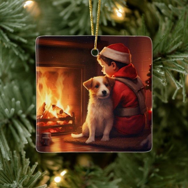 Jack Russell Terrier Fireman, Puppy, Pet Dog Lover Ceramic Ornament (Tree)
