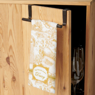 JACK RUSSELL Terrier Gold Toile Tea Towel