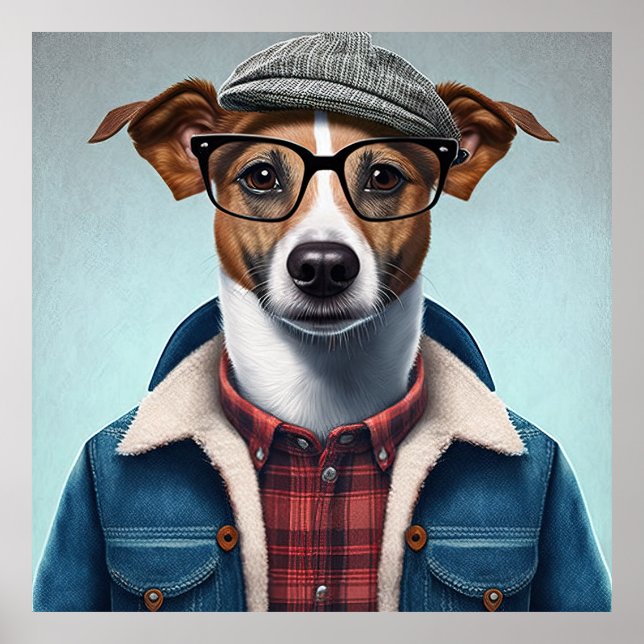 Jack Russell Terrier Hipster Dog Poster (Front)