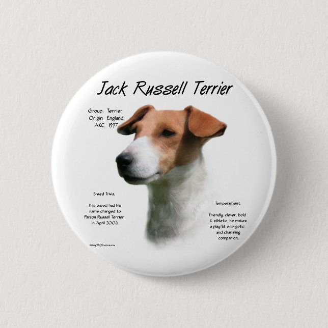 Jack Russell Terrier History  6 Cm Round Badge (Front)