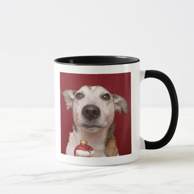 Jack Russell Terrier Holding Christmas Ornament Mug (Right)