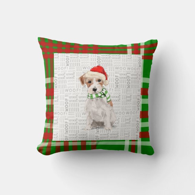 Jack Russell Terrier Holiday Plaid Christmas Dog Cushion (Front)